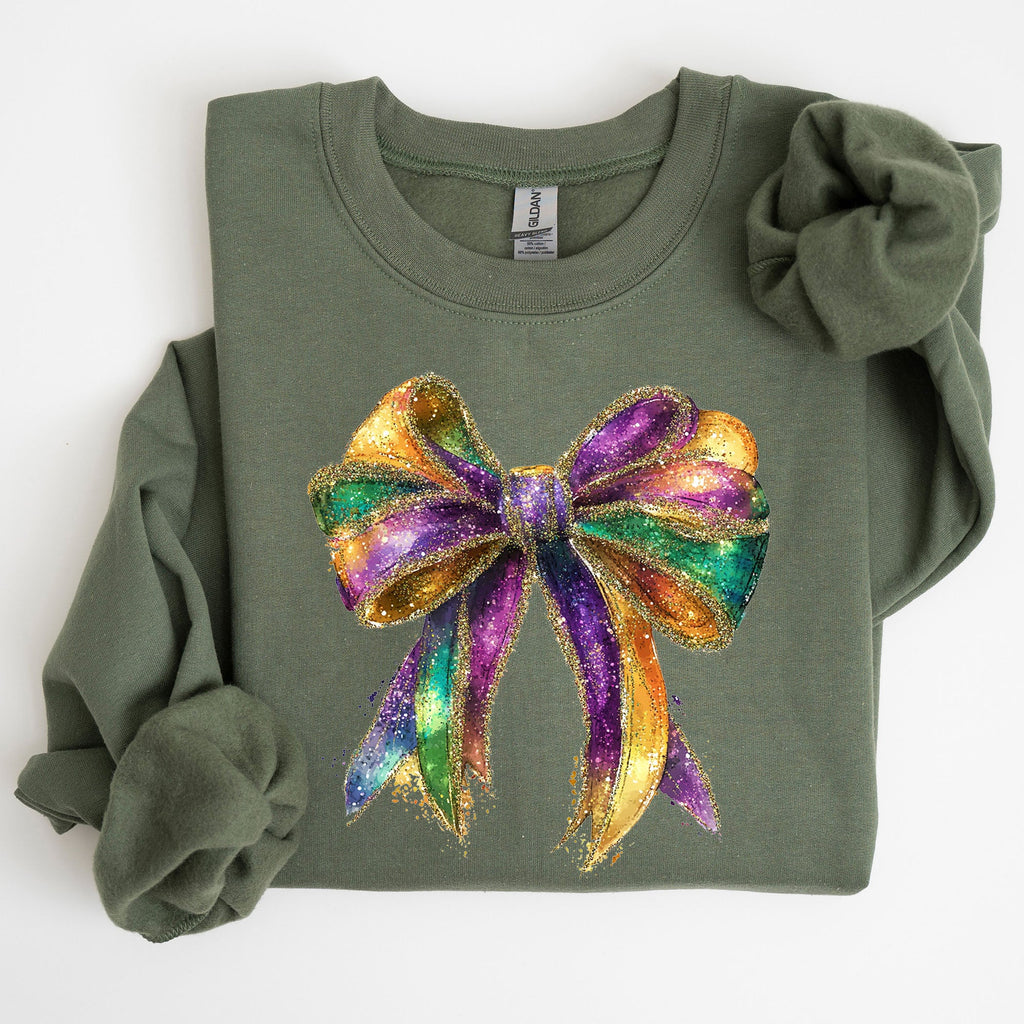 Mardi Gras Bow Coquette Carnival Fleur de Lis Fat Tuesday Parade Celebration Sweatshirt