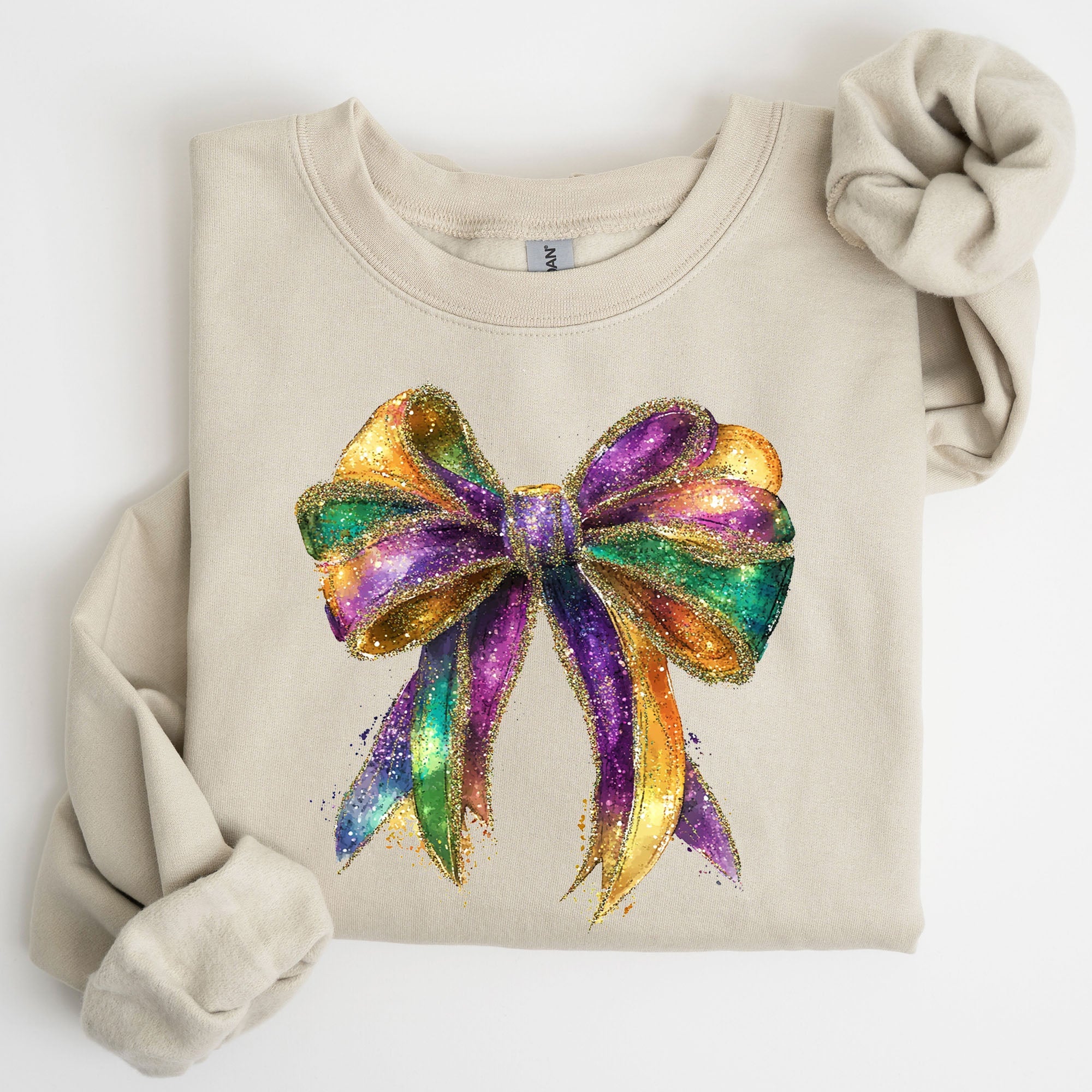 Mardi Gras Bow Coquette Carnival Fleur de Lis Fat Tuesday Parade Celebration Sweatshirt