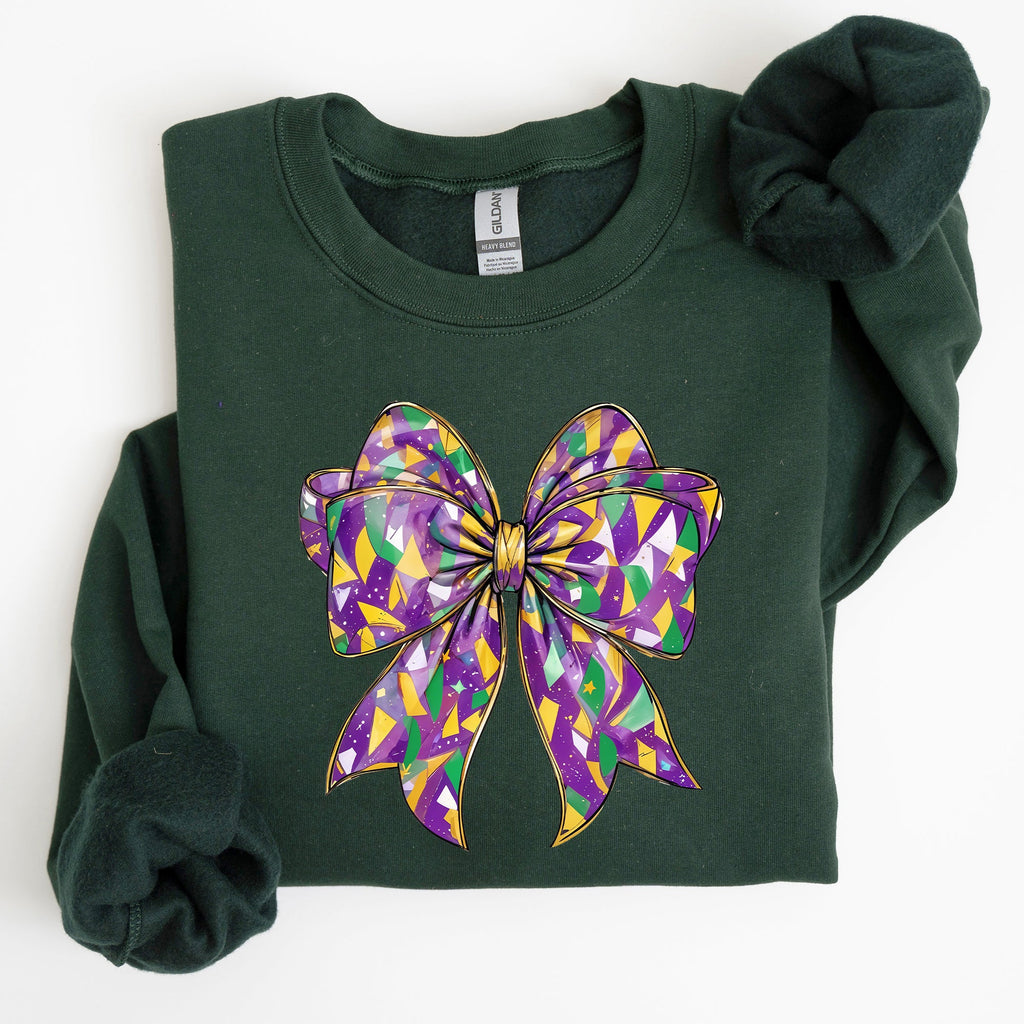 Mardi Gras Coquette Bow Carnival Fleur de Lis Fat Tuesday Parade Extravaganza Sweatshirt