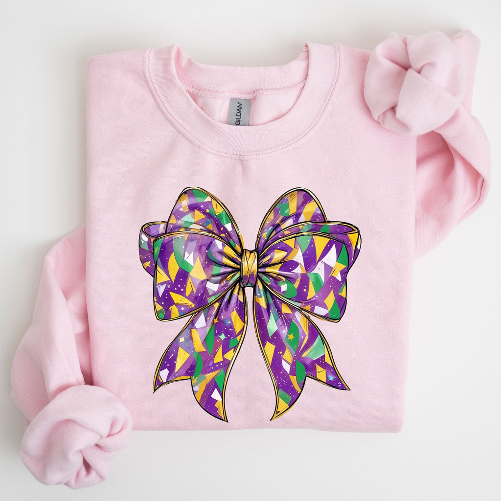 Mardi Gras Coquette Bow Carnival Fleur de Lis Fat Tuesday Parade Extravaganza Sweatshirt