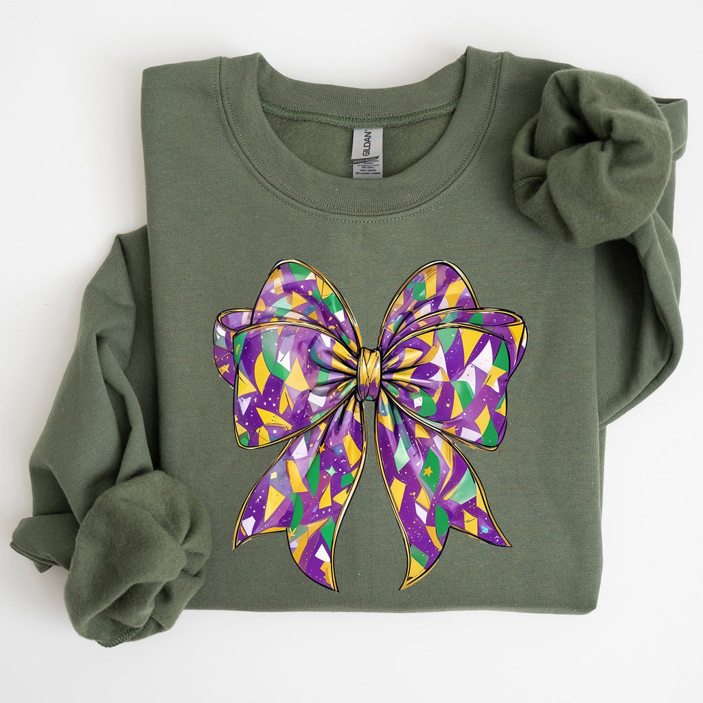 Mardi Gras Coquette Bow Carnival Fleur de Lis Fat Tuesday Parade Extravaganza Sweatshirt
