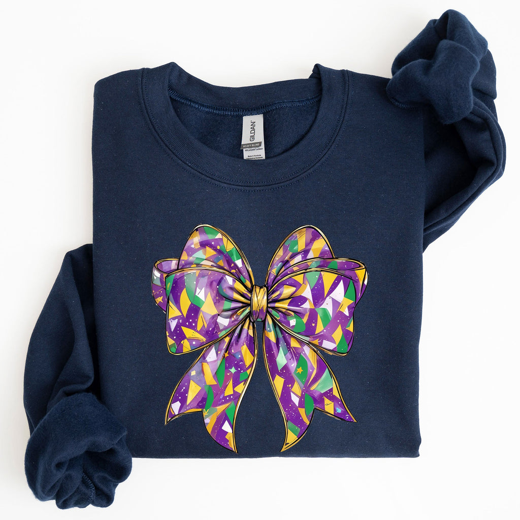 Mardi Gras Coquette Bow Carnival Fleur de Lis Fat Tuesday Parade Extravaganza Sweatshirt