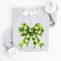 Checkered Coquette Bow Shamrock Clover Lucky Retro Irish Lucky Charm St Patrick's Day Sweatshirt