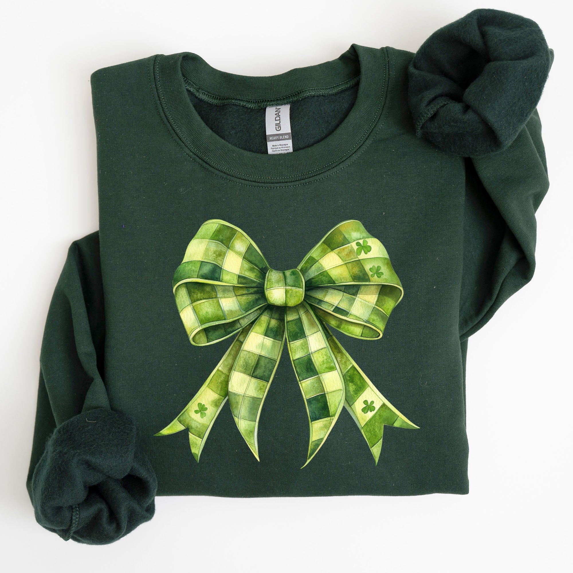 Checkered Coquette Bow Shamrock Clover Lucky Retro Irish Lucky Charm St Patrick's Day Sweatshirt