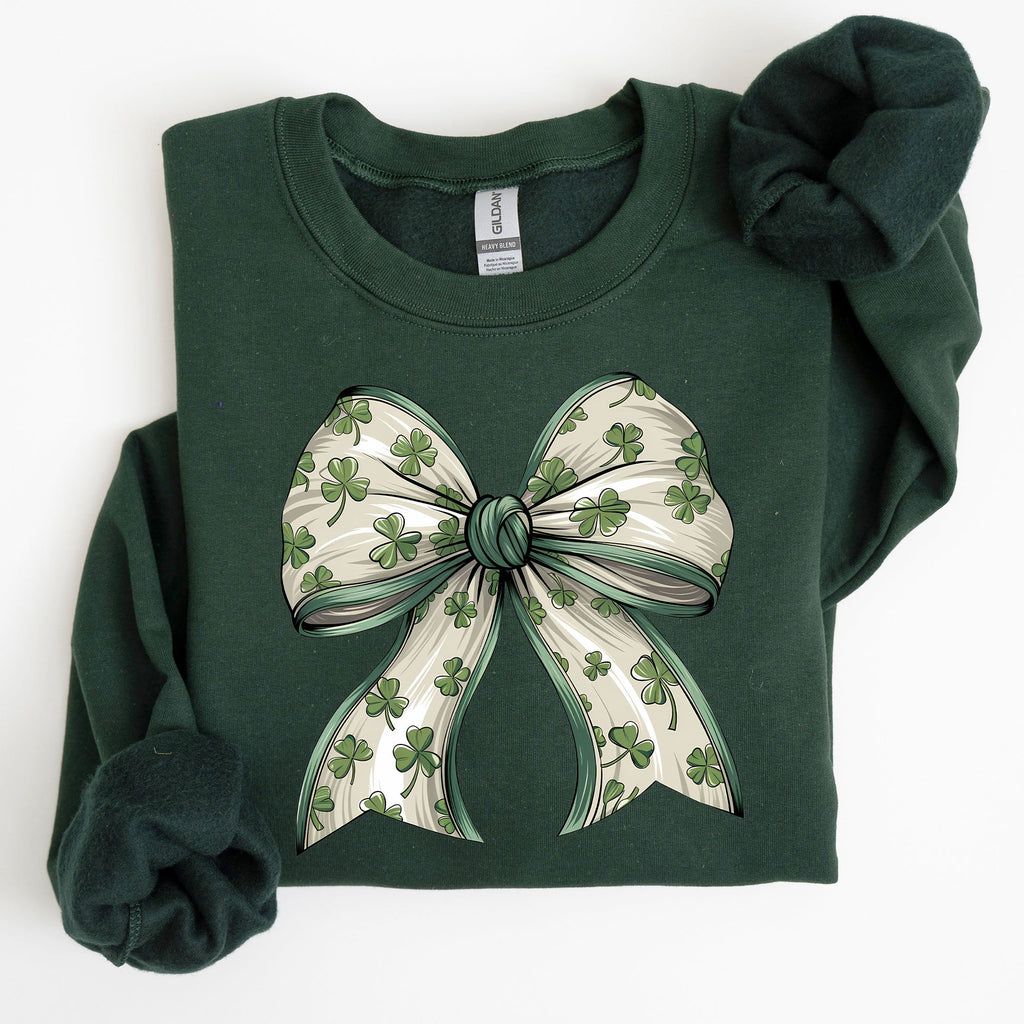 Coquette Lucky Bow Shamrock Clover Irish Lucky Charm St Patrick's Day Sweatshirt