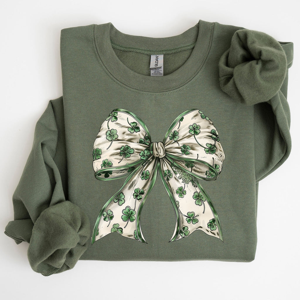 St Paddy's Day Coquette Bow Shamrock Clover Irish Lucky Lucky Charm St Patrick's Day Sweatshirt
