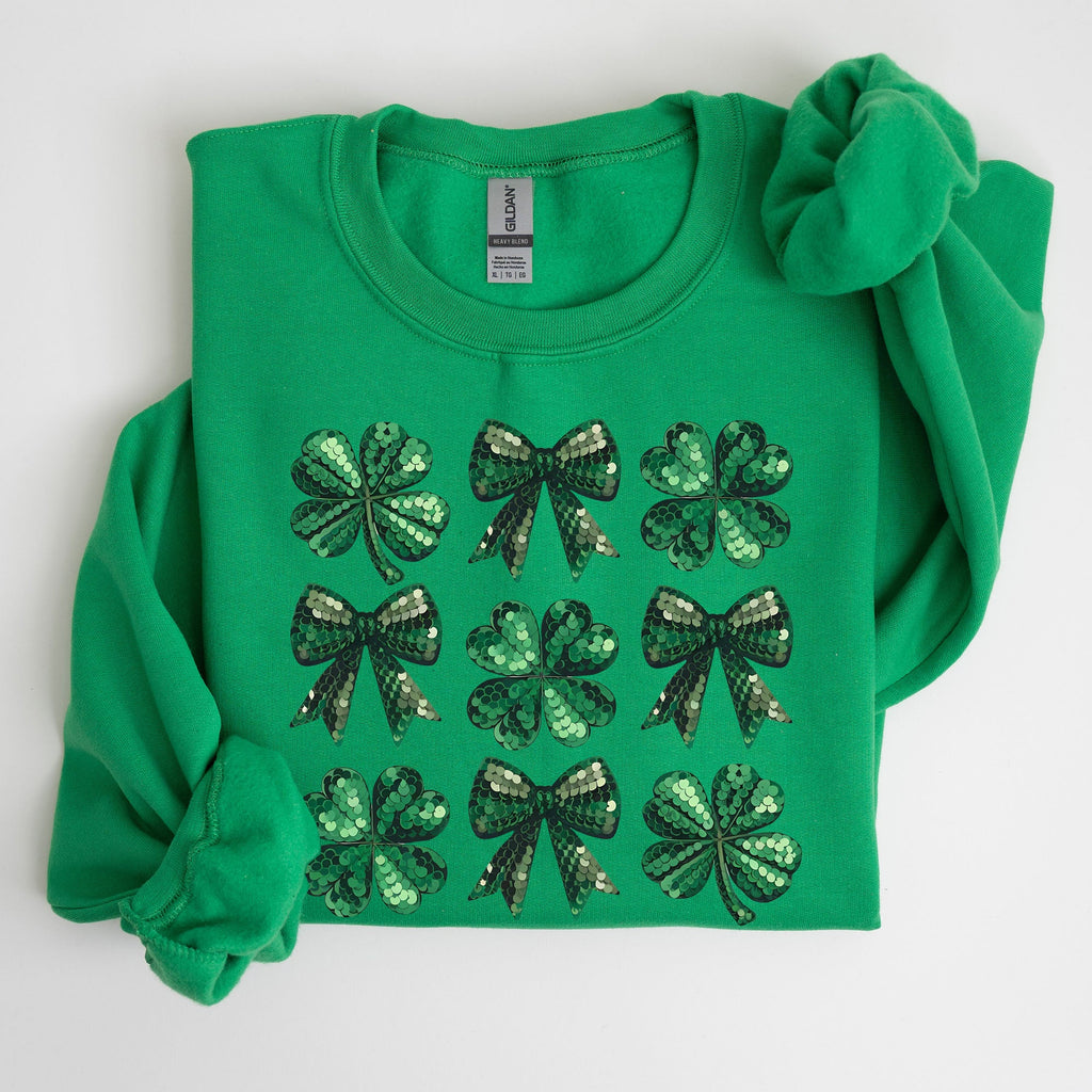 St Patrick's Day Sequin Style Shamrock Clover Irish Lucky Charm Holiday Sweatshirt