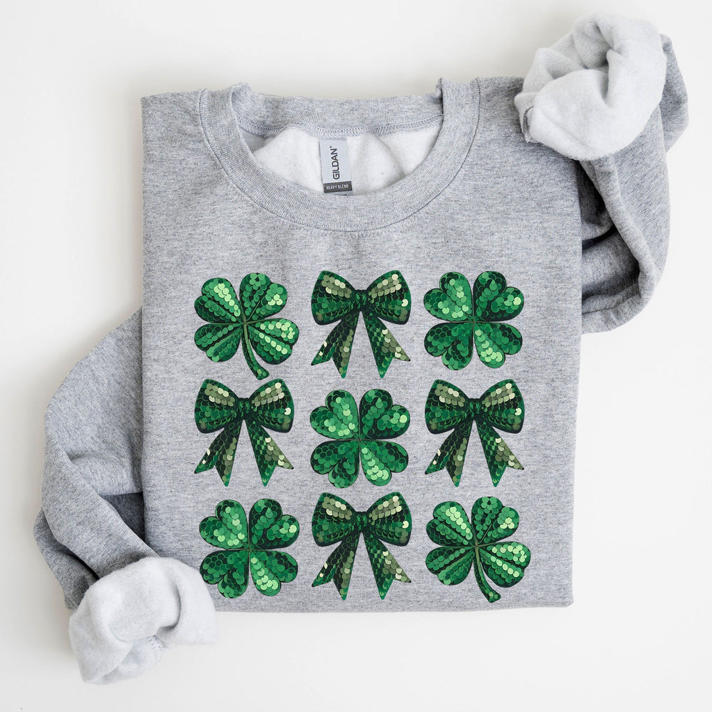St Patrick's Day Sequin Style Shamrock Clover Irish Lucky Charm Holiday Sweatshirt