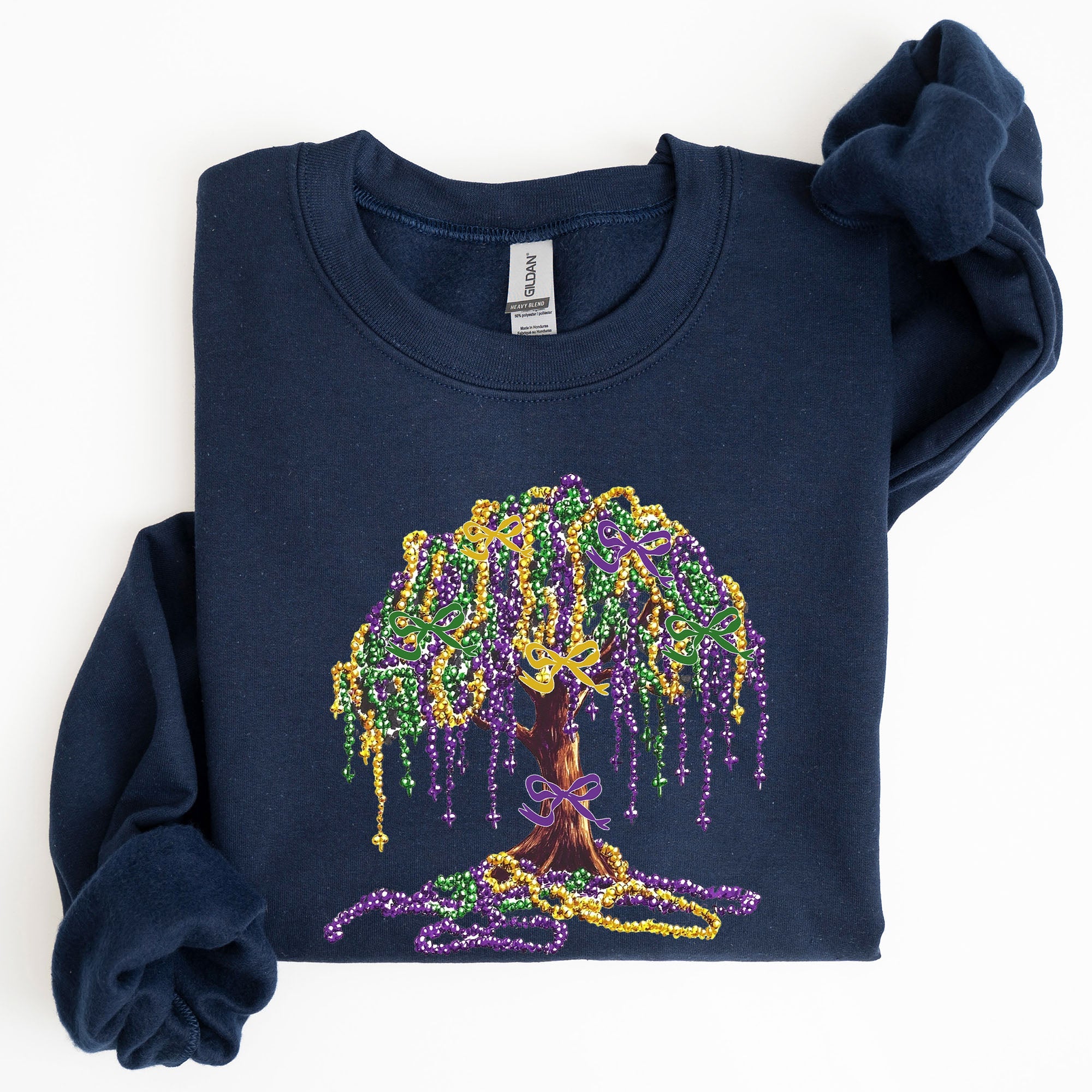 Mardi Gras Bead Tree Coquette Carnival Fleur de Lis Fat Tuesday Parade Sweatshirt