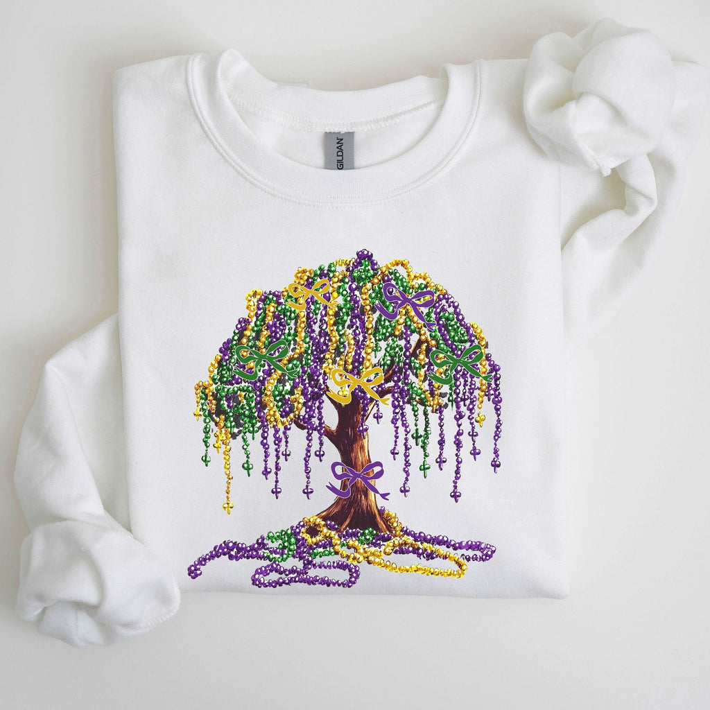 Mardi Gras Bead Tree Coquette Carnival Fleur de Lis Fat Tuesday Parade Sweatshirt