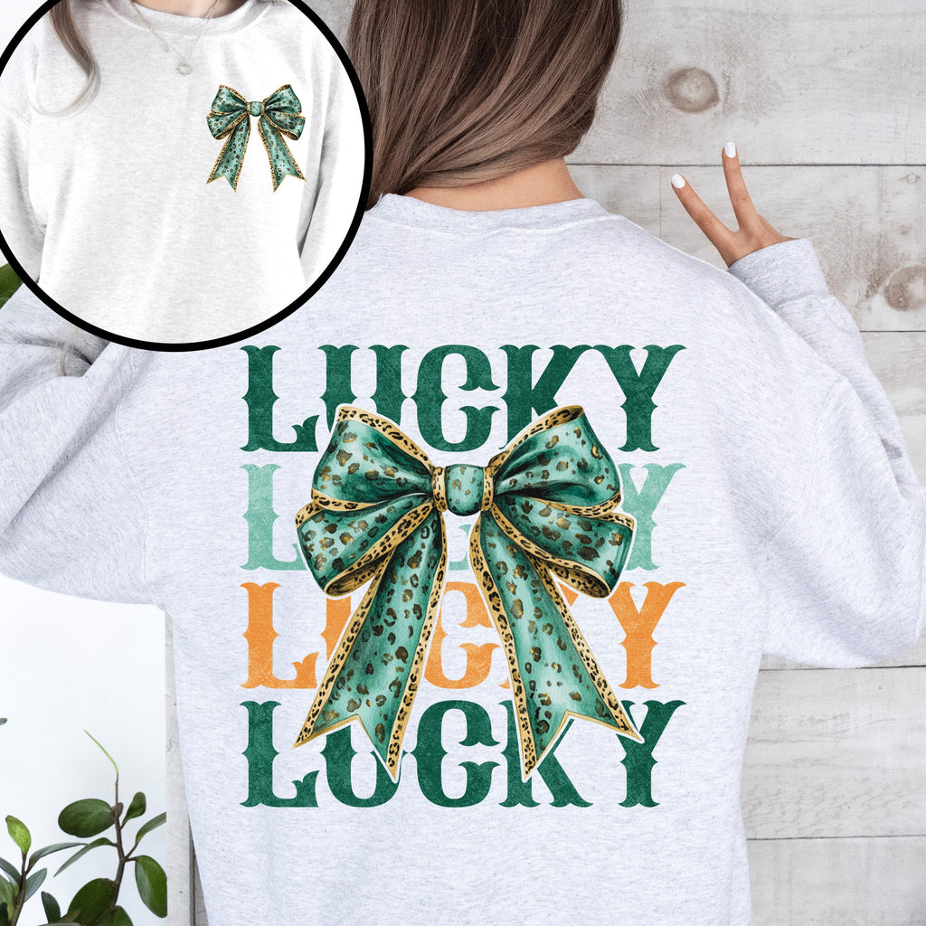 Lucky St Patrick's Day Clover Shamrock Front And Back Graphic Lucky Charm Sweatshirt
