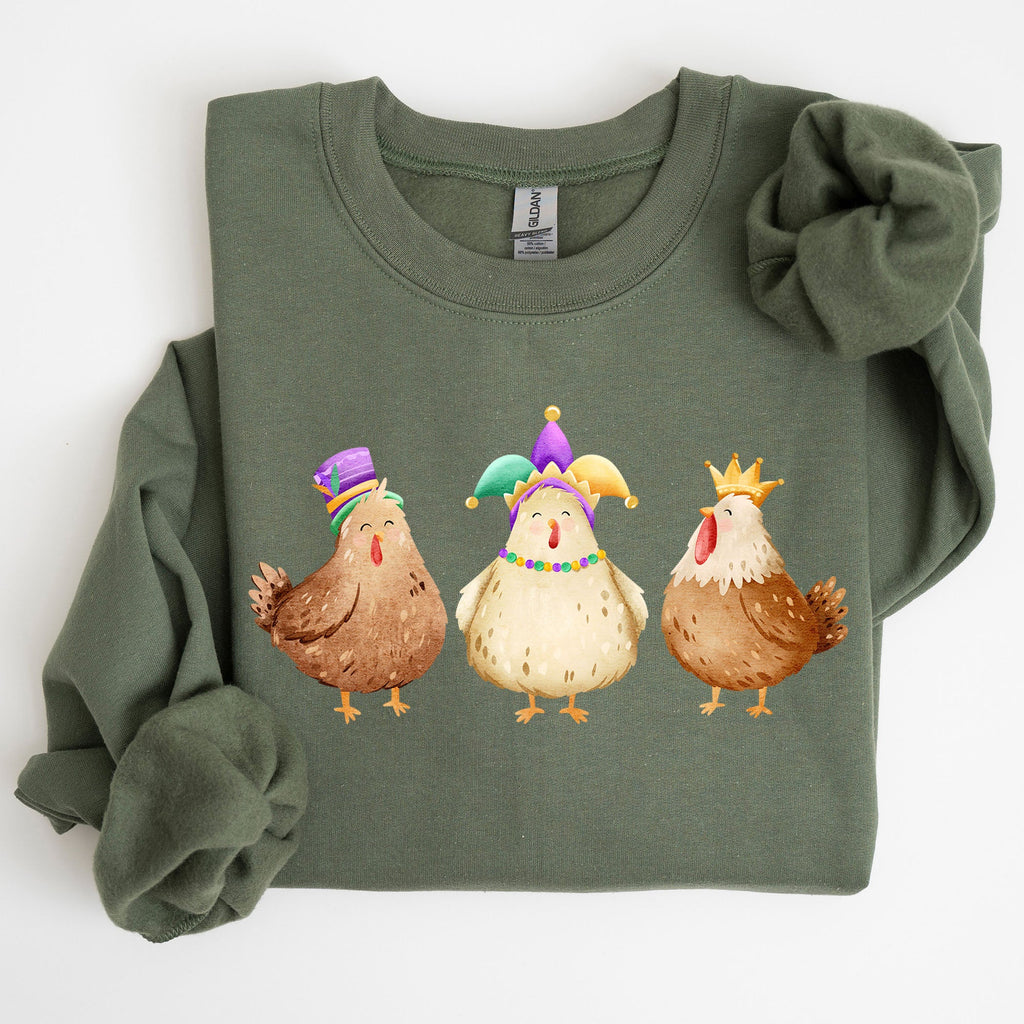 Mardi Gras Chickens Farm Carnival Fleur De Lis Fat Tuesday Parade Festival Sweatshirt
