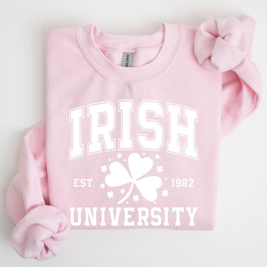 Irish University Lucky Charm St Paddy's Day Coquette Bow Clover Shamrock Sweatshirt