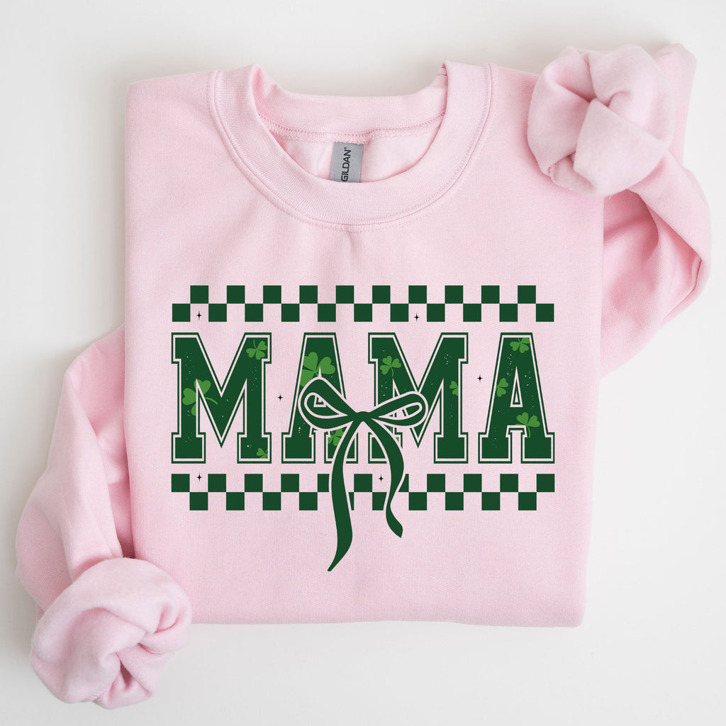Checkered Mama Vintage St Paddy's Day Bow Clover Shamrock Lucky Irish Lucky Charm Sweatshirt