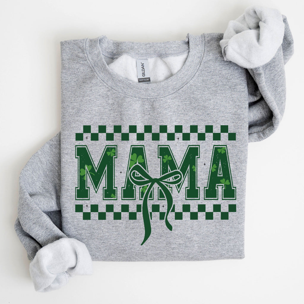 Checkered Mama Vintage St Paddy's Day Bow Clover Shamrock Lucky Irish Lucky Charm Sweatshirt