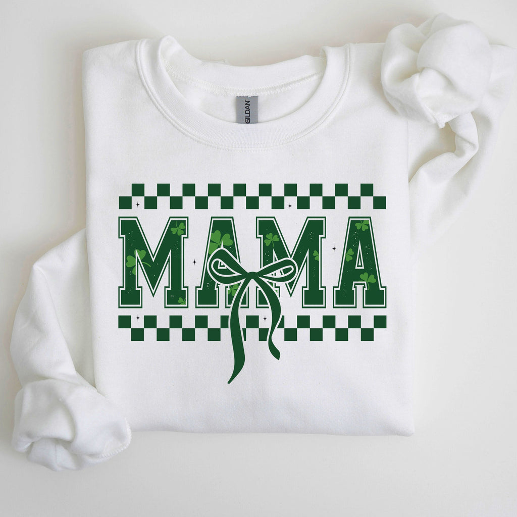 Checkered Mama Vintage St Paddy's Day Bow Clover Shamrock Lucky Irish Lucky Charm Sweatshirt