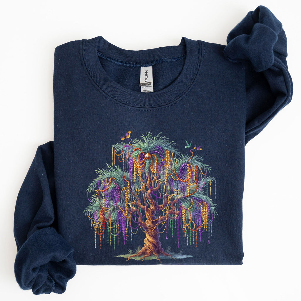 Mardi Gras Tree Beads Coquette Carnival Fleur De Lis Fat Tuesday Parade Sweatshirt