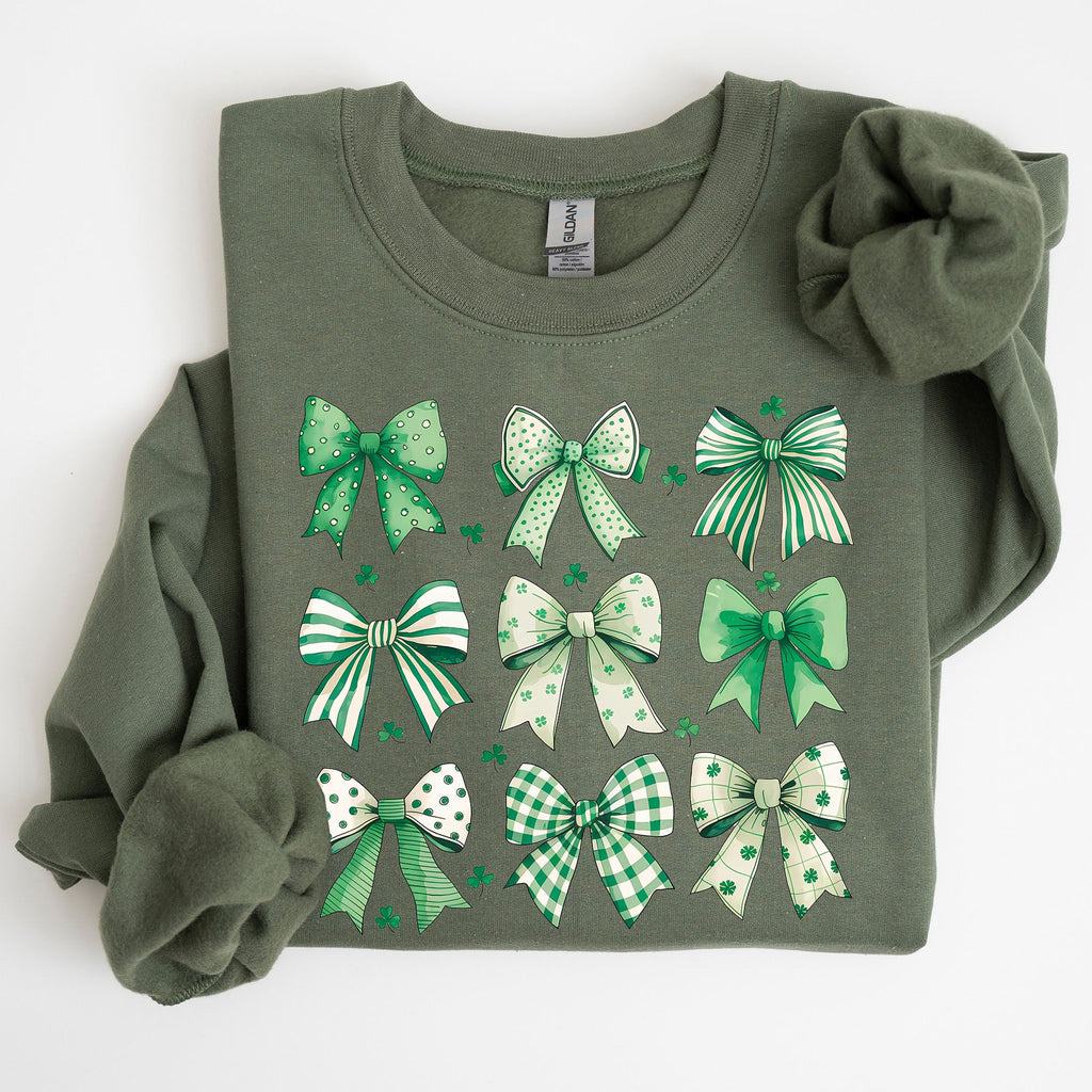 St. Paddy's Day Coquette Clover Shamrock Bow Lucky Charm Irish Festive Sweatshirt