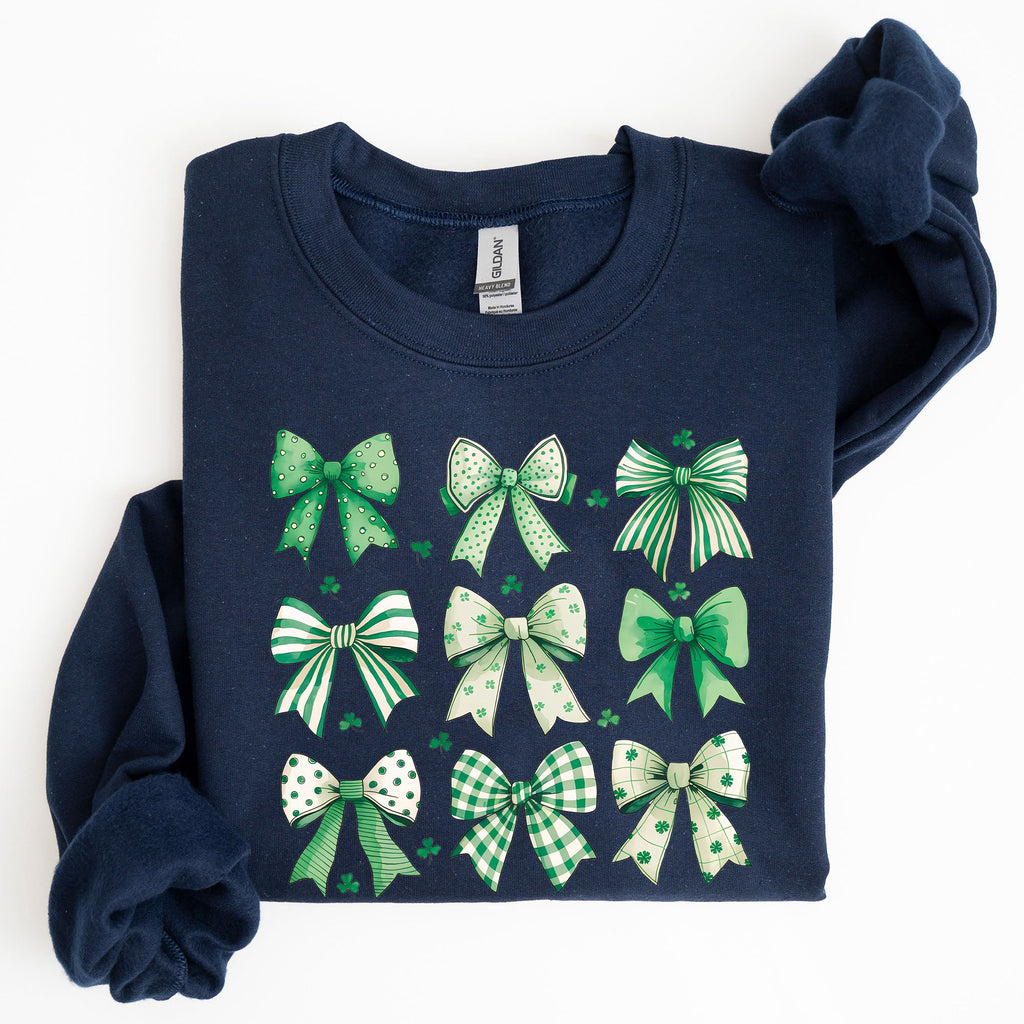 St. Paddy's Day Coquette Clover Shamrock Bow Lucky Charm Irish Festive Sweatshirt