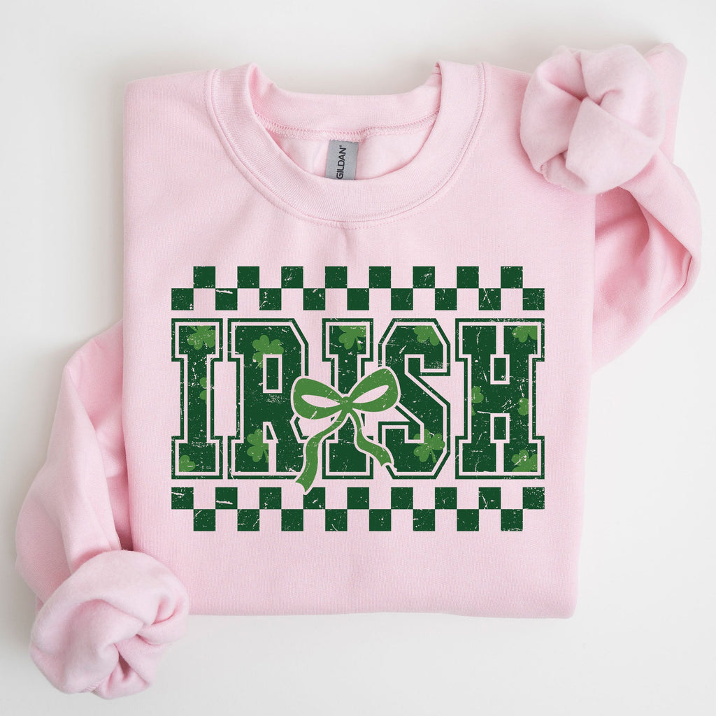 Irish Checkered Retro Shamrock Bow Coquette Lucky Charm St Patrick's Day Sweatshirt