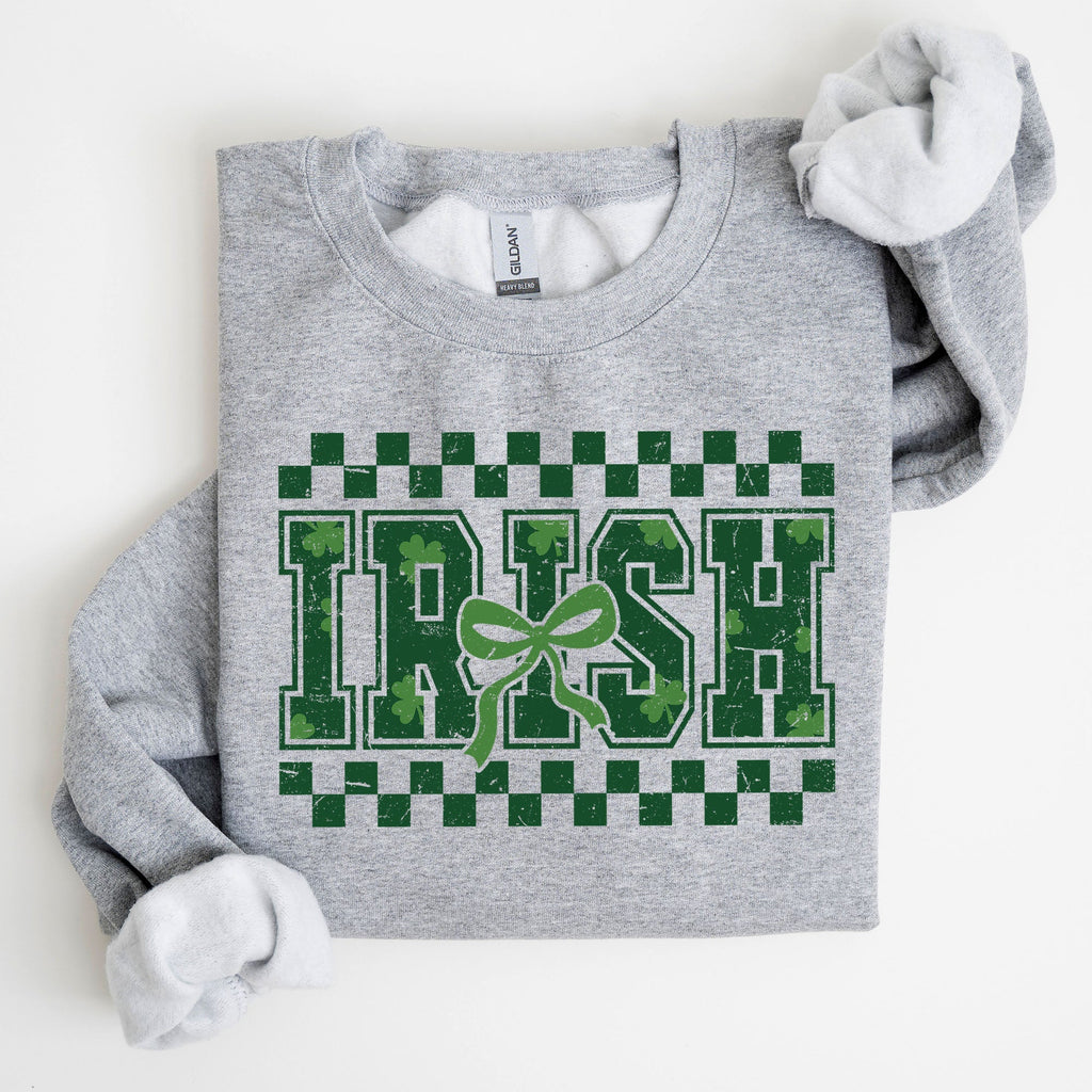 Irish Checkered Retro Shamrock Bow Coquette Lucky Charm St Patrick's Day Sweatshirt