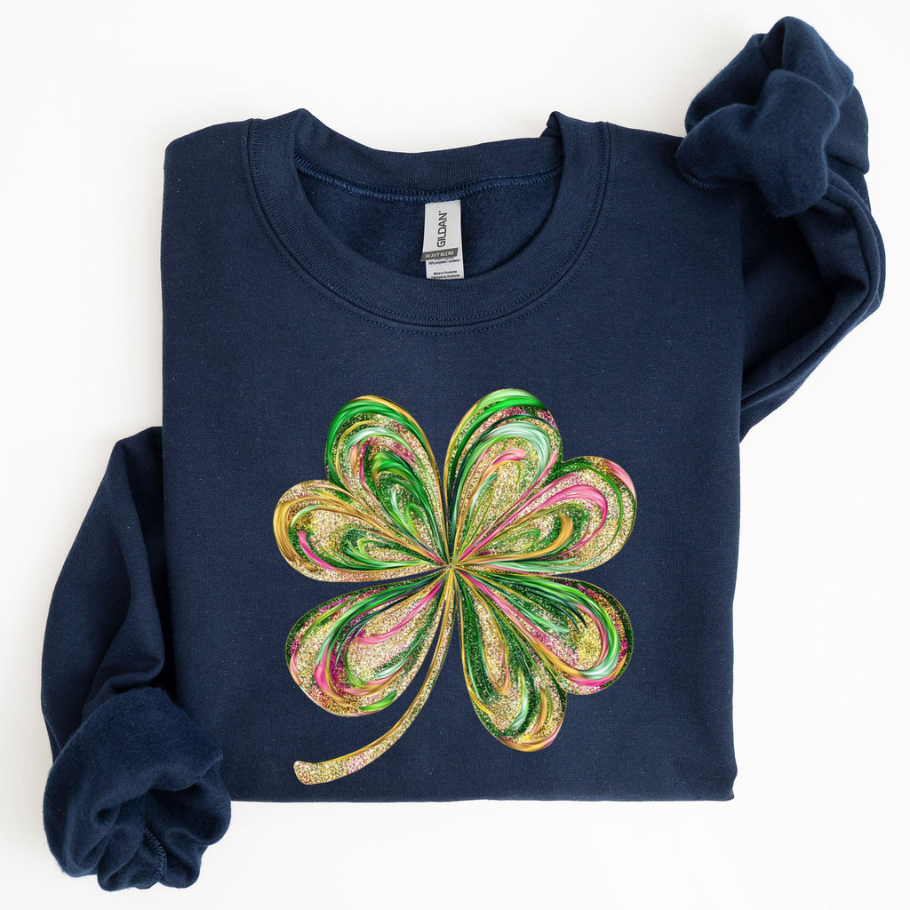 Colorful Shamrock Four Leaf Clover Sequin Style Lucky Irish Retro St Patrick's Day Sweatshirt
