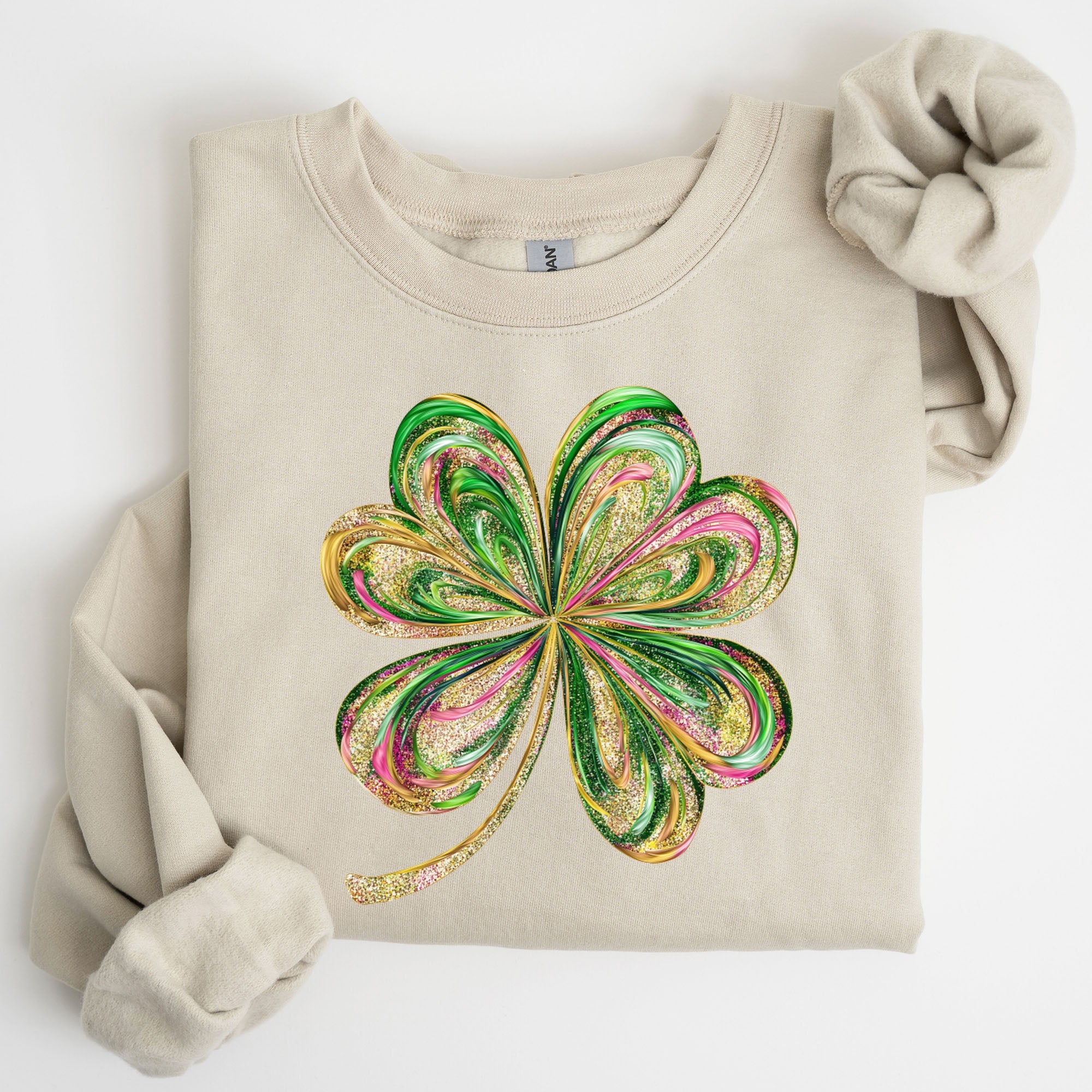 Colorful Shamrock Four Leaf Clover Sequin Style Lucky Irish Retro St Patrick's Day Sweatshirt