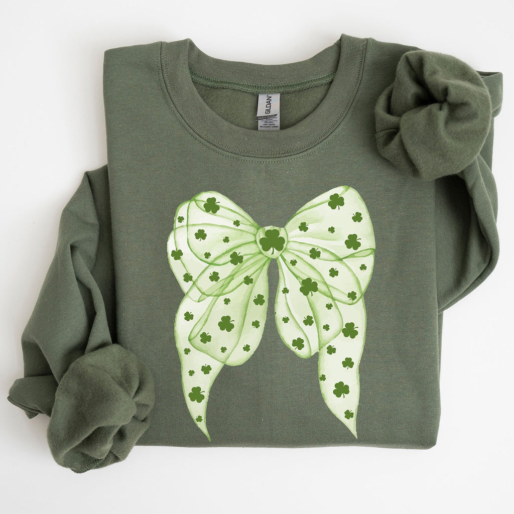 Green Coquette Bow Lucky Shamrock Irish Retro St Patrick's Day Celebration Sweatshirt