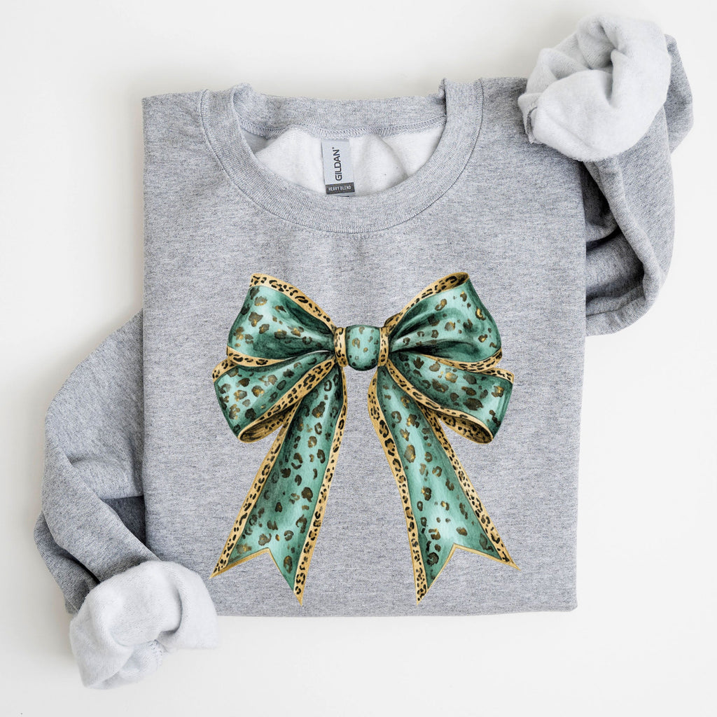 Leopard Bow Coquette Lucky Shamrock Irish Retro St Patrick's Day Graphic Sweatshirt
