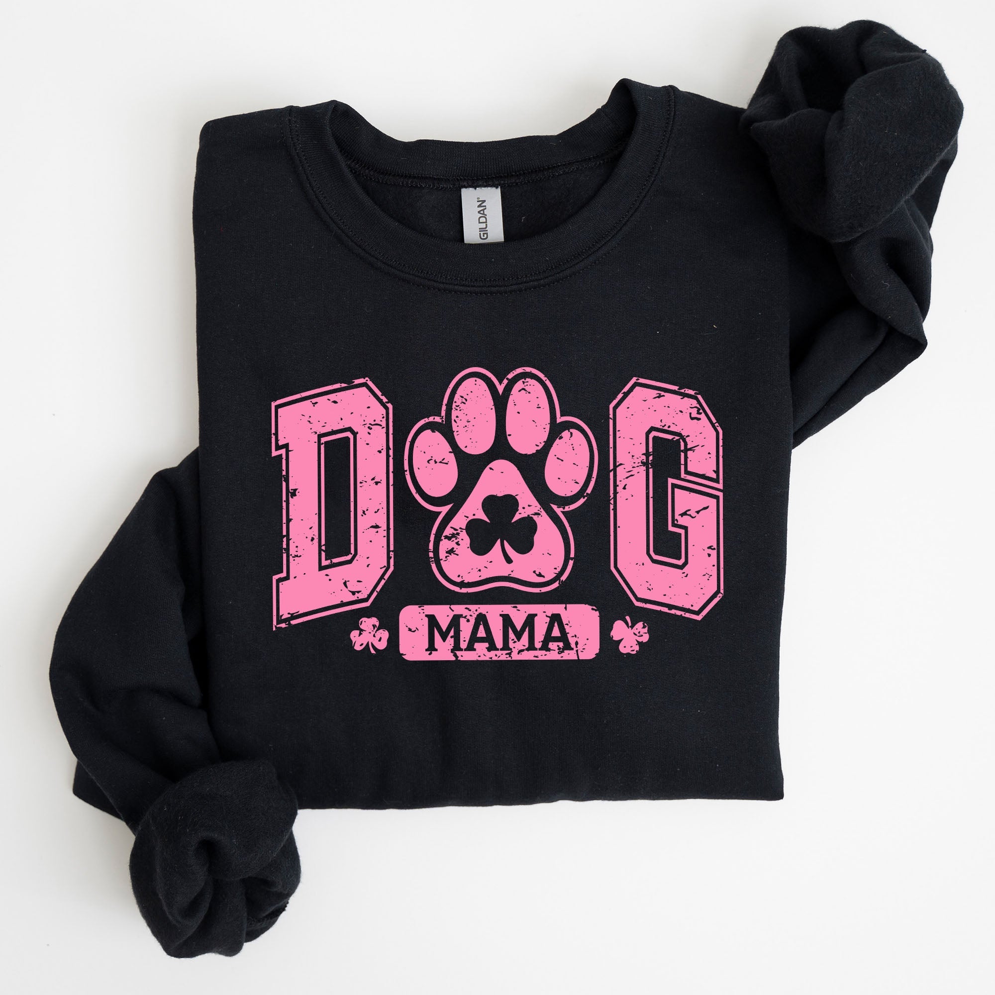 Dog Mama Lucky Shamrock Irish Retro St Patrick's Day Paw Print Charm Vintage Sweatshirt
