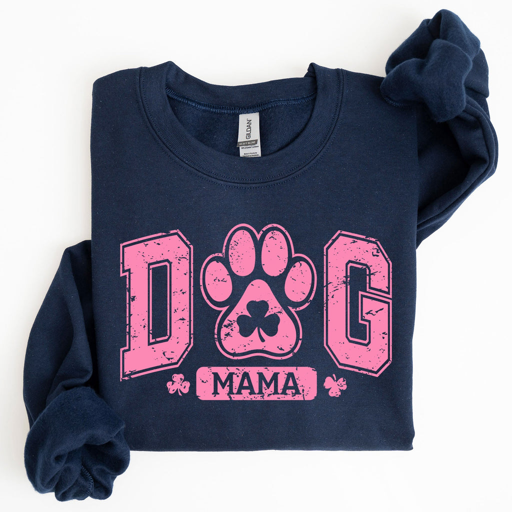 Dog Mama Lucky Shamrock Irish Retro St Patrick's Day Paw Print Charm Vintage Sweatshirt