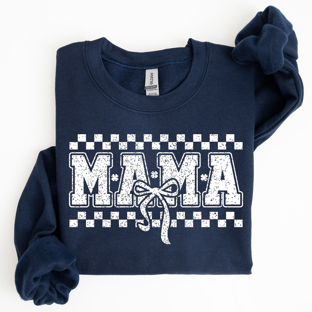 Mama Checkered Bow Coquette Lucky Charm Shamrock Irish Retro St Patrick's Day Sweatshirt