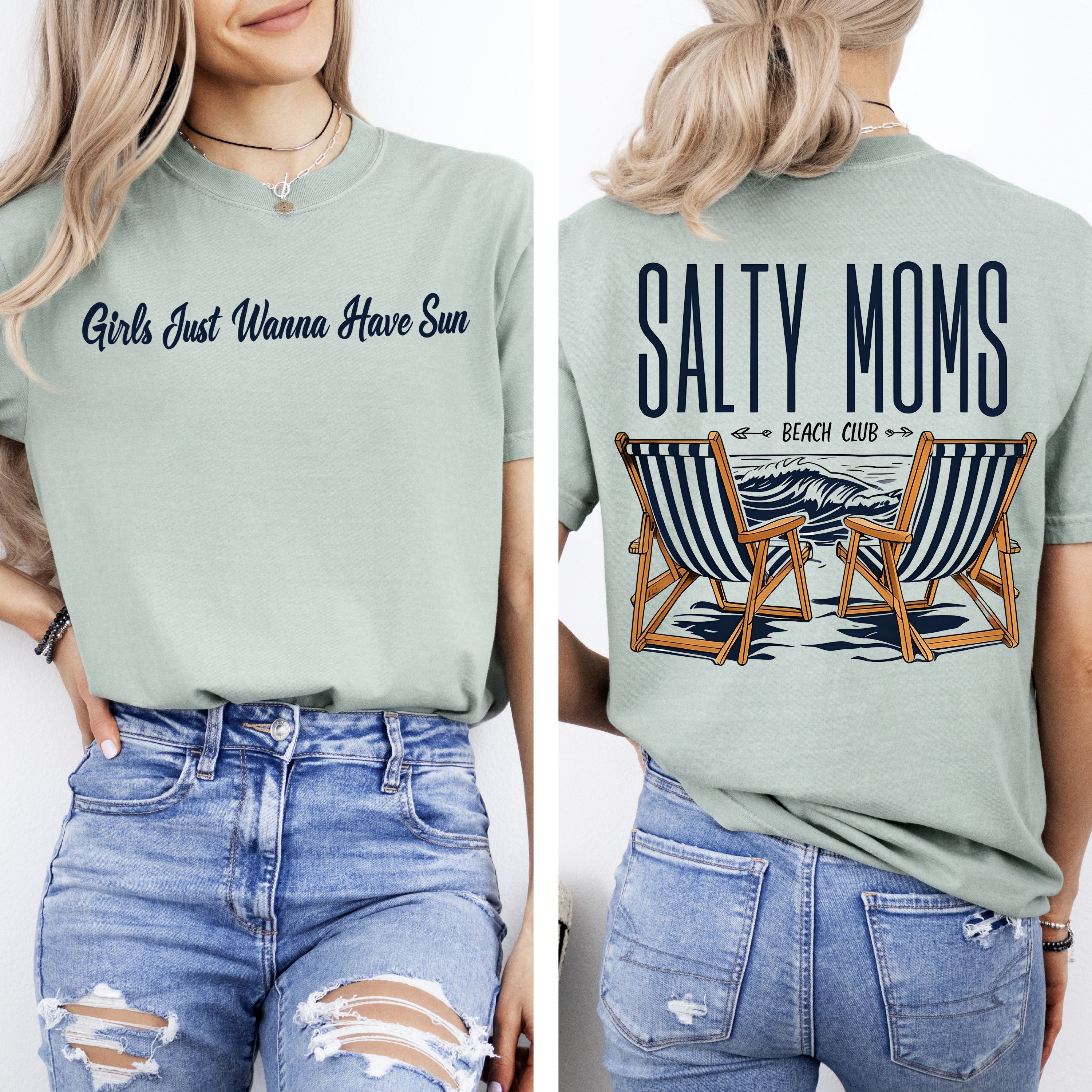 Salty Moms Beach Club Mother's Day Sun Summer Beach Vibes Sea Breeze Comfort Colors Tee