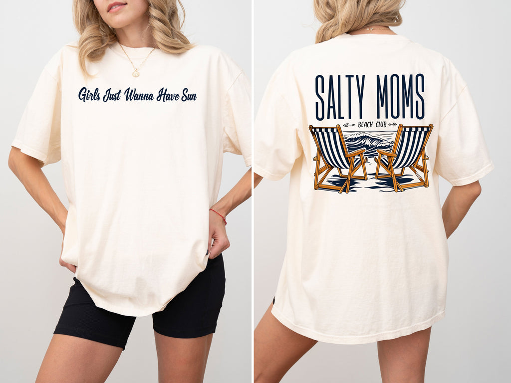 Salty Moms Beach Club Mother's Day Sun Summer Beach Vibes Sea Breeze Comfort Colors Tee