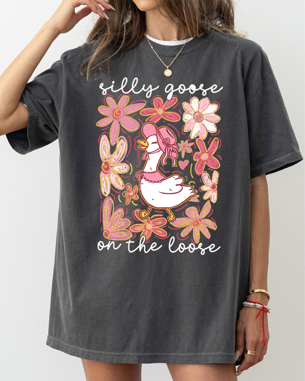 Silly Goose On The Loose Comfort Colors Tee Soft Cotton Boho Floral Spring Limited Edition Design