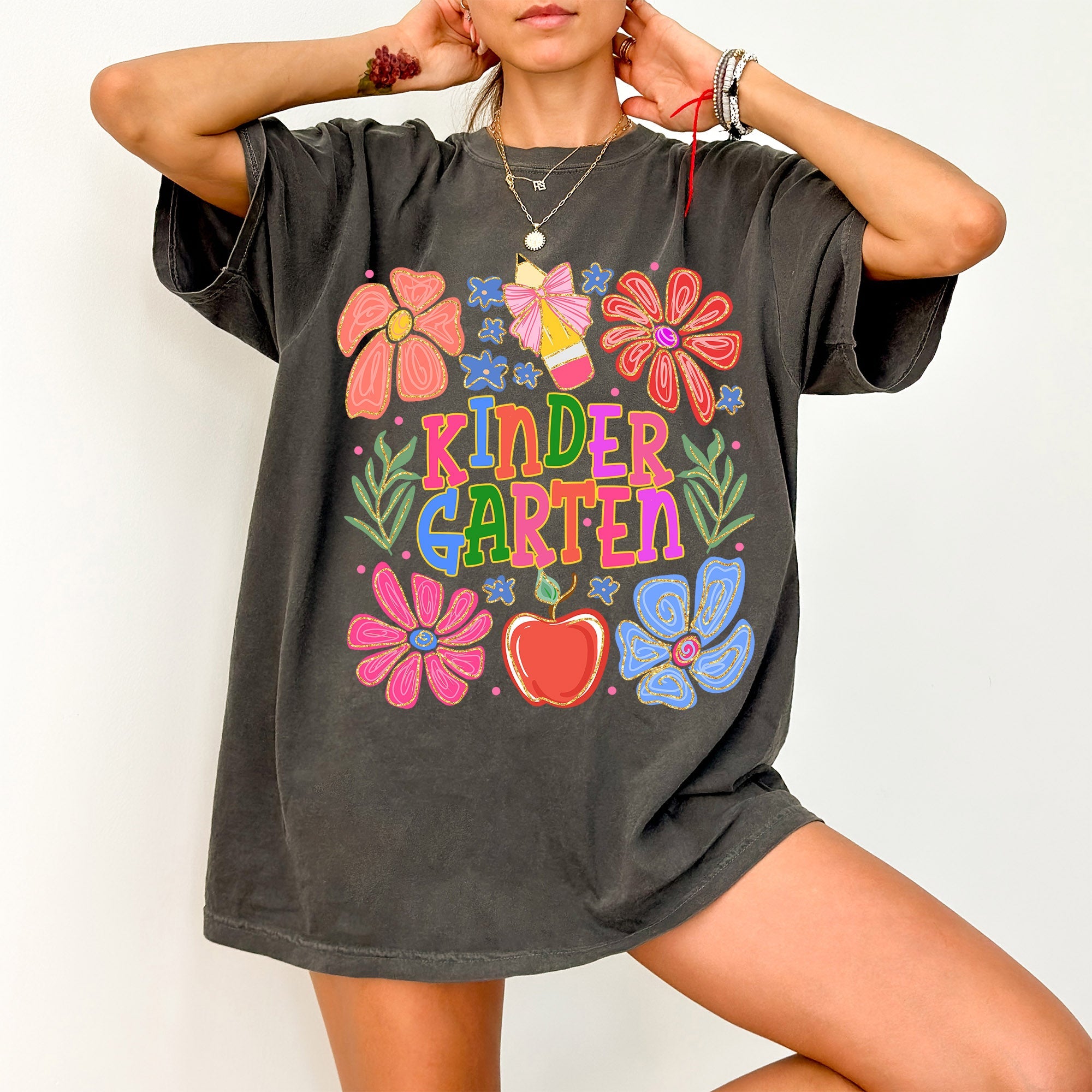 Kindergarten Boho Teacher Floral Back To School First Day Of School Edition Comfort Colors Tee