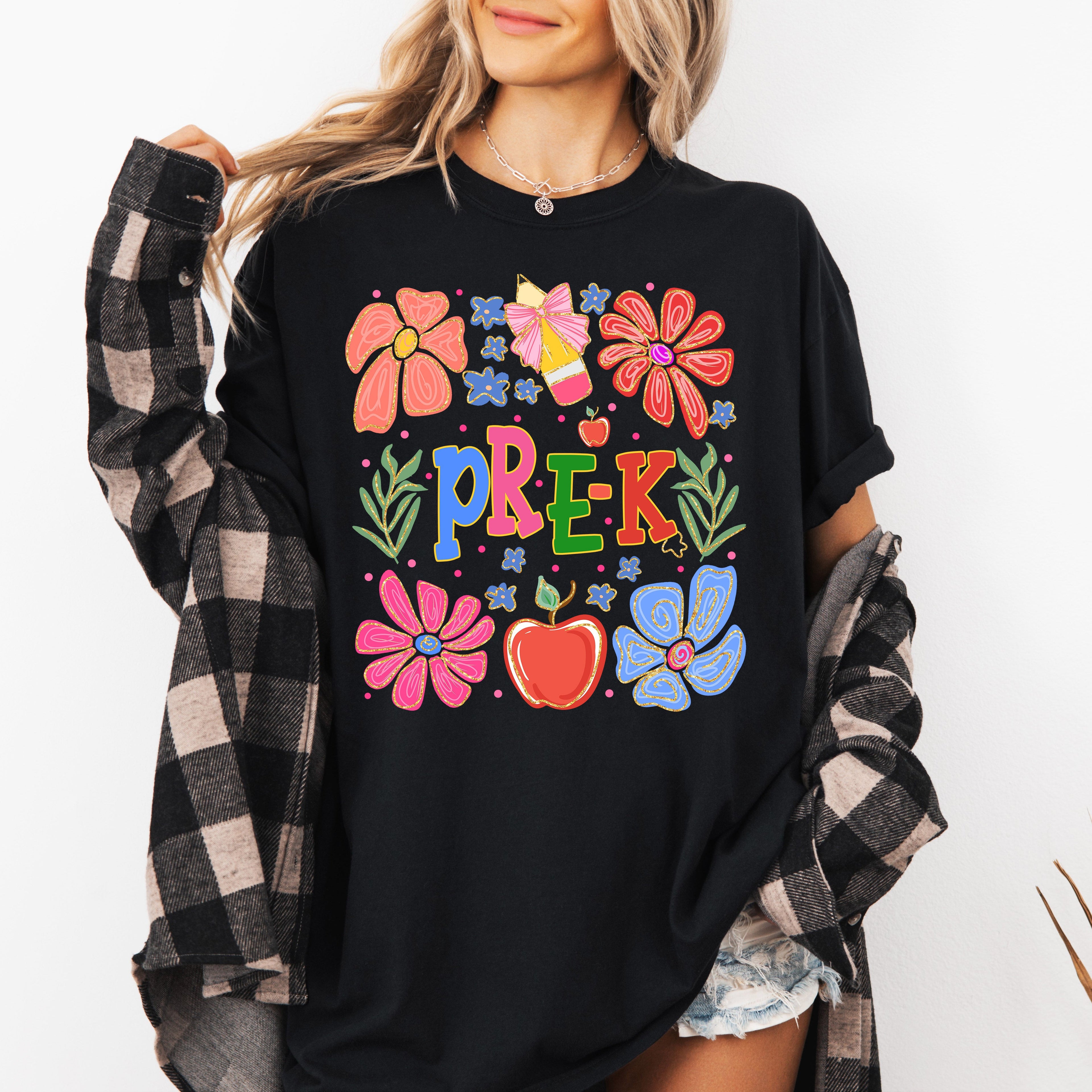 Pre-K Boho Teacher Floral Back To School First Day Teacher Appreciation Comfort Colors Tee