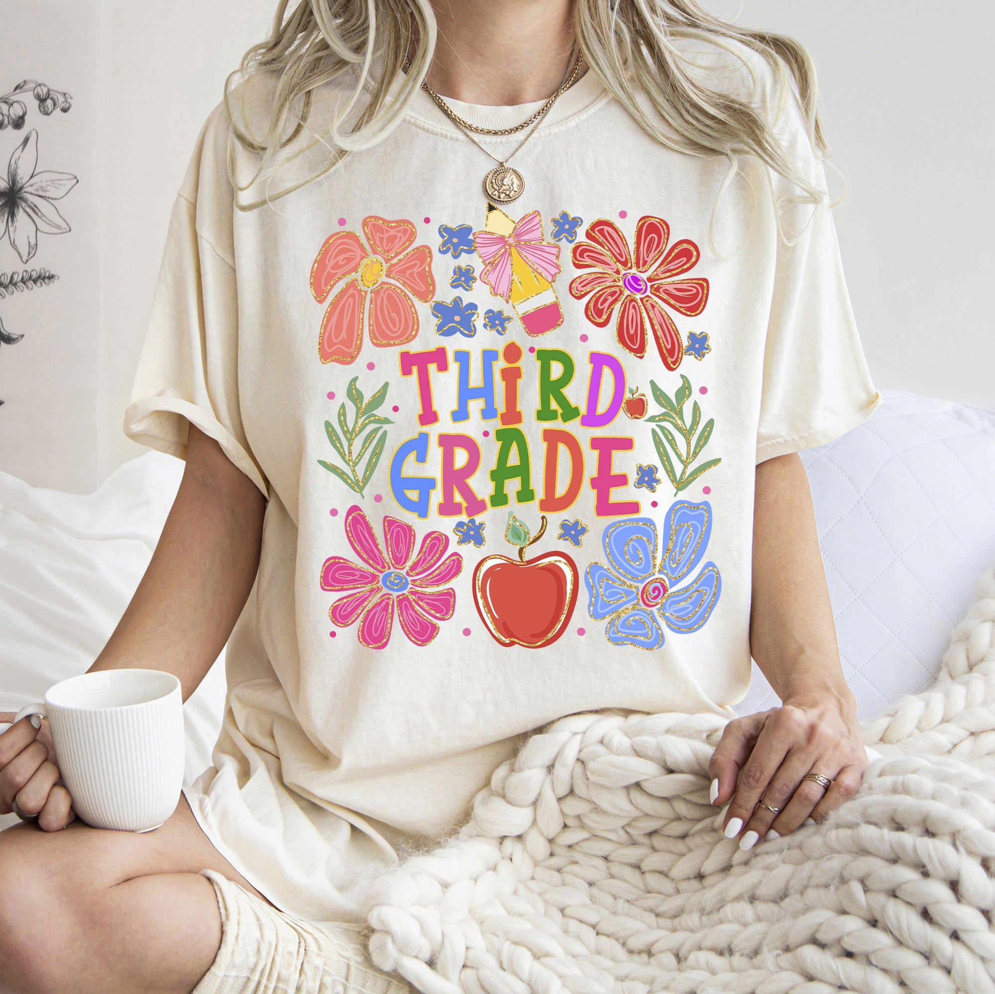 Third Grade Boho Floral Teacher First Day Back To School Edition Comfort Colors Tee