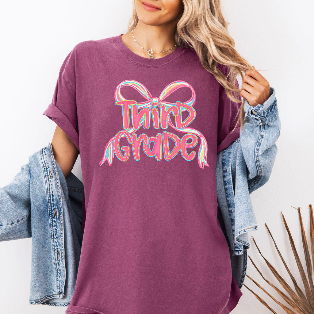 Third Grade Teacher Bow Back to School First Day Teacher Appreciation Edition Comfort Colors Tee