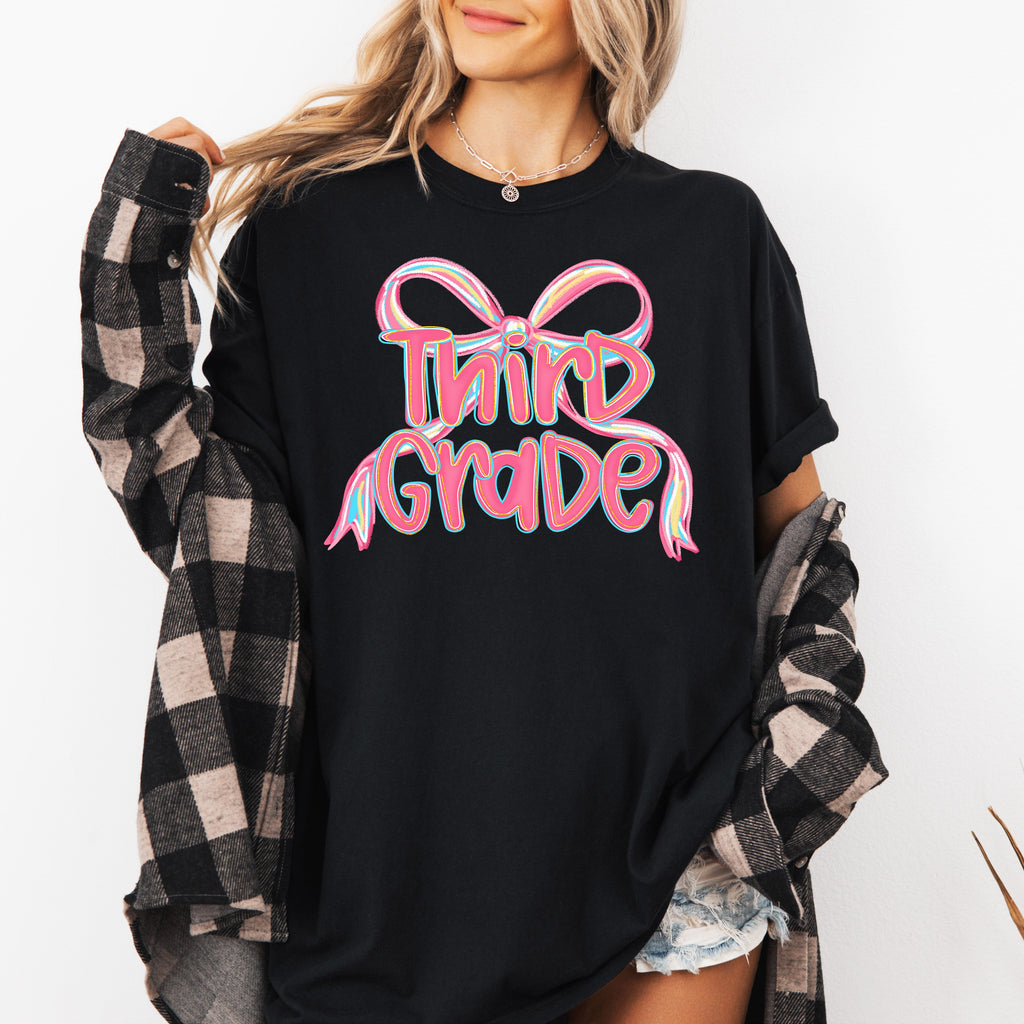 Third Grade Teacher Bow Back to School First Day Teacher Appreciation Edition Comfort Colors Tee