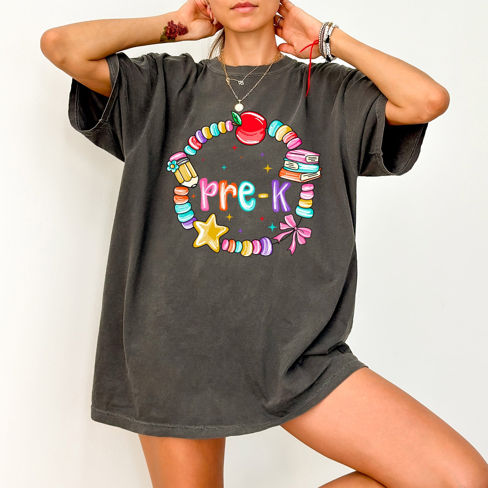 Kindergarten Neon Pink Teacher Back To School Confidence And Classroom Cheer Graphic Tee