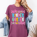 Kindergarten Teacher Checkered Bow First Day Back To School Coquette Comfort Colors Tee