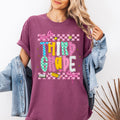 Third Grade Teacher Back to School Checkered Bow First Day of School Comfort Colors Tee