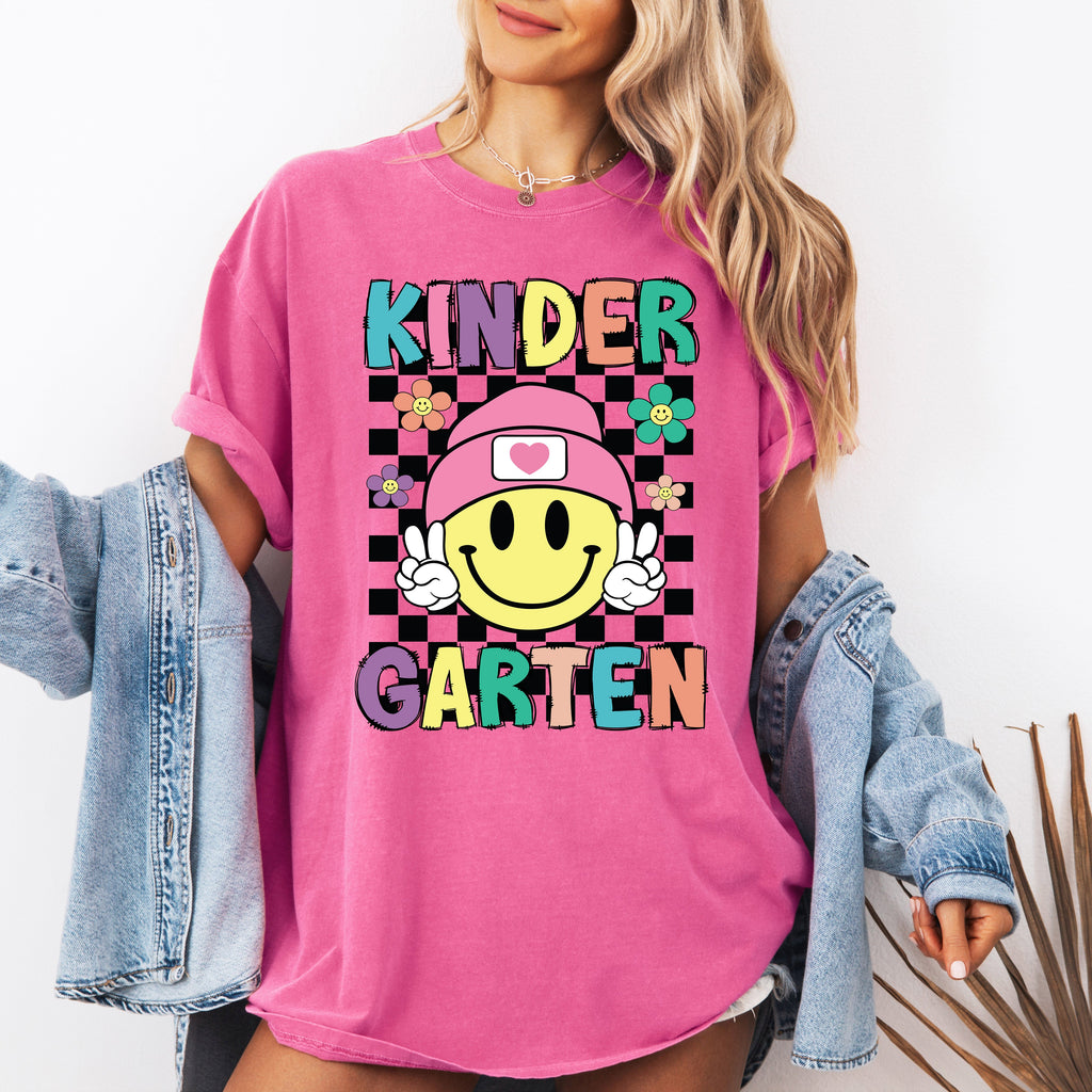 Kindergarten Smiley Face Teacher Back To School First Day Of School Teacher Appreciation Comfort Colors Tee