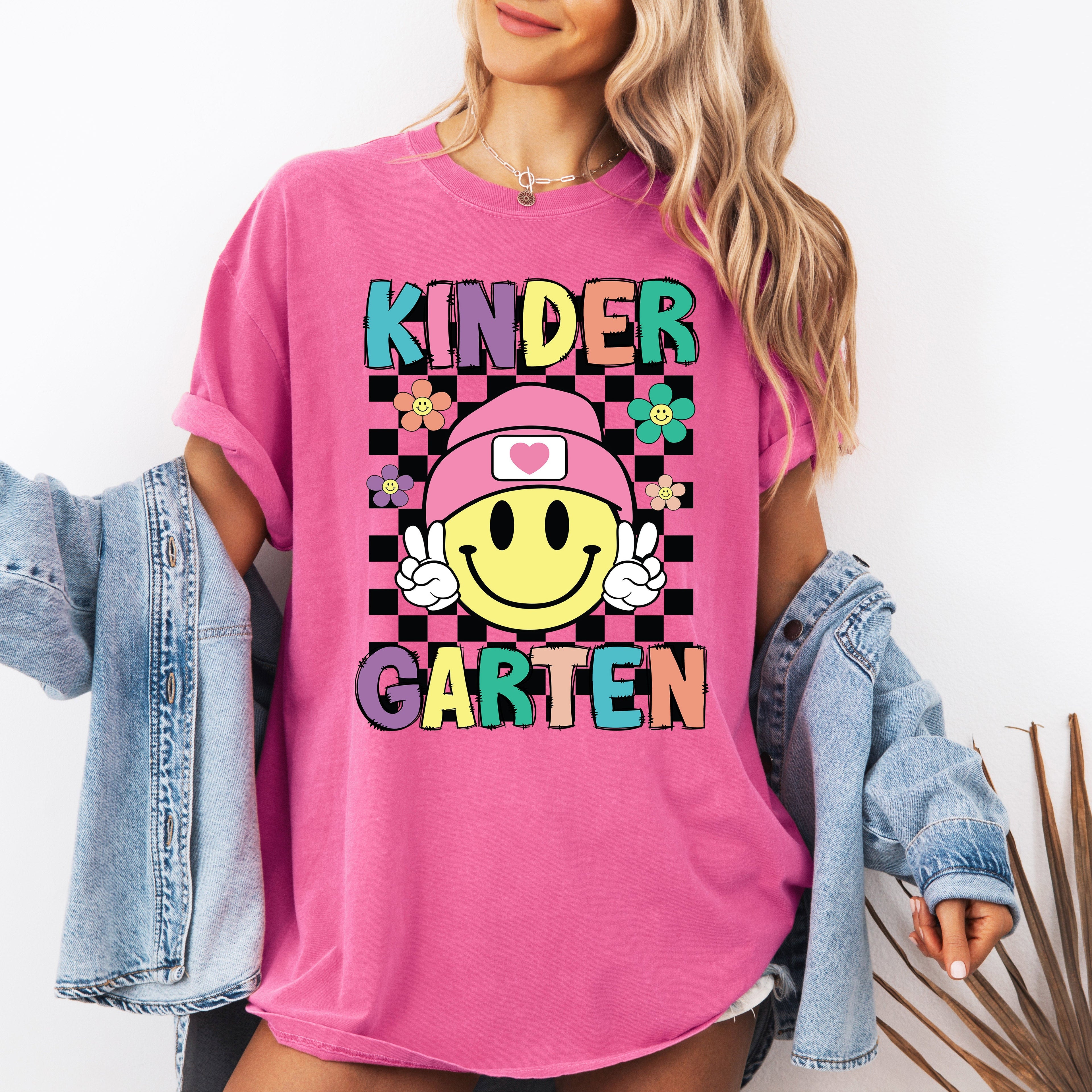 Kindergarten Smiley Face Teacher Back To School First Day Of School Teacher Appreciation Comfort Colors Tee