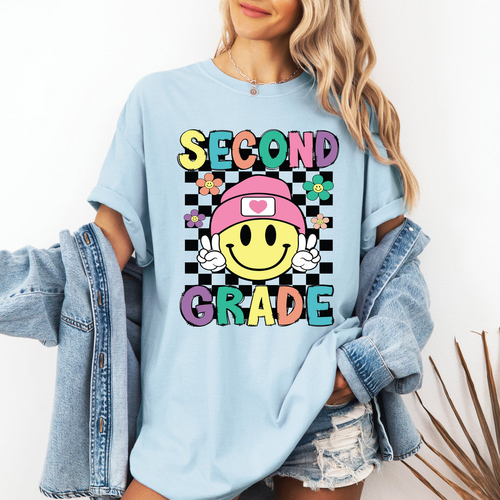 Second Grade Smiley Face Teacher Back To School First Day Of School Comfort Colors Tee