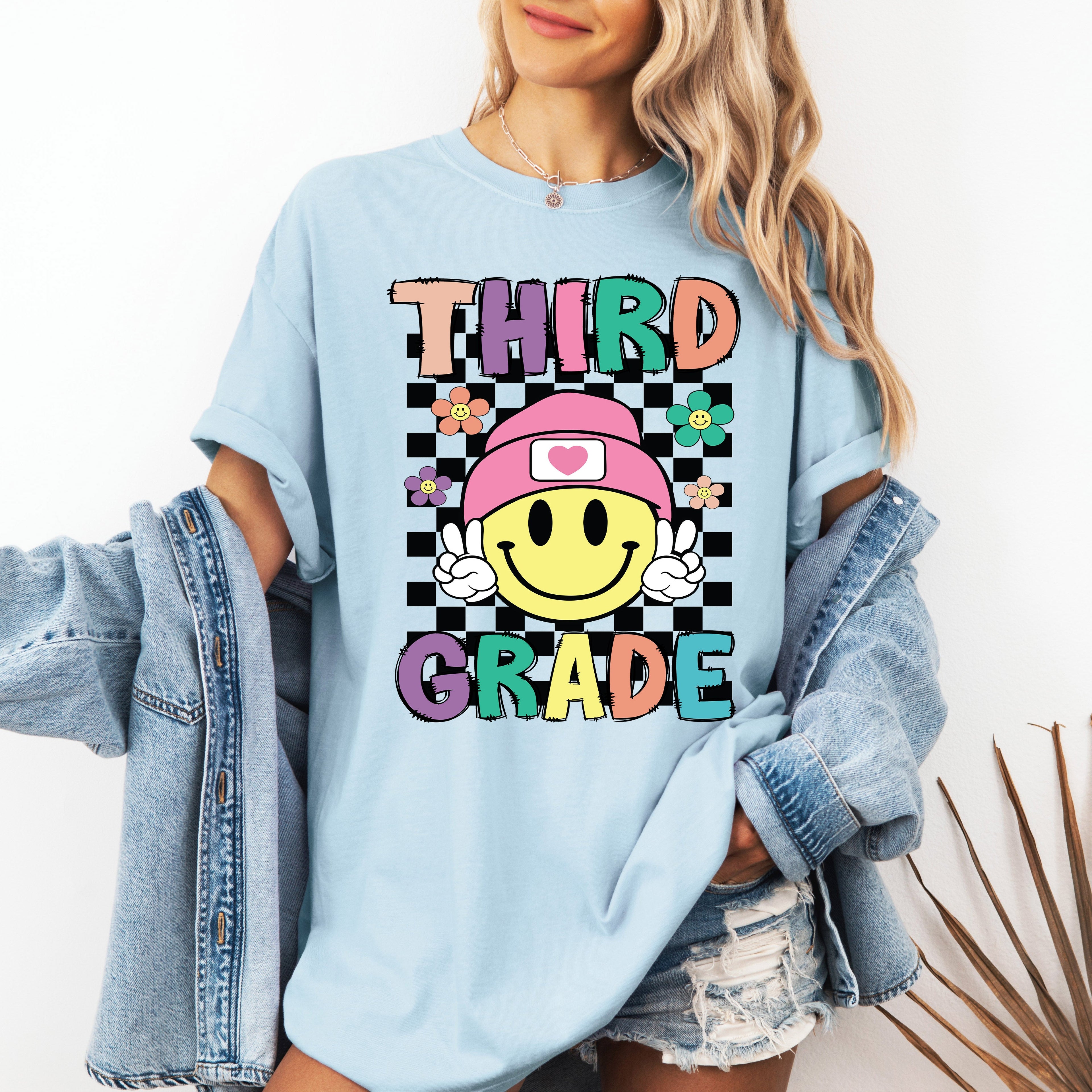 Third Grade Smiley Face Teacher Back To School First Day Teacher Appreciation Comfort Colors Tee