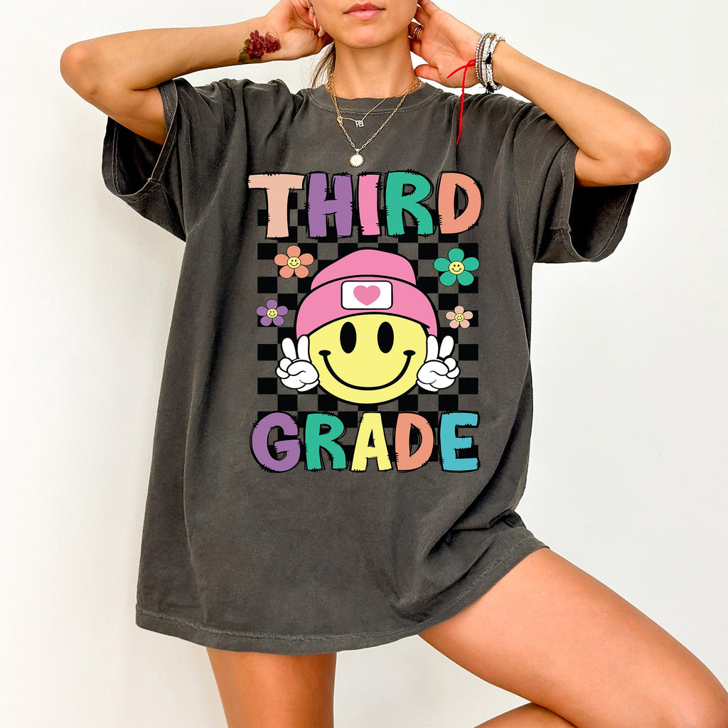 Third Grade Smiley Face Teacher Back To School First Day Teacher Appreciation Comfort Colors Tee