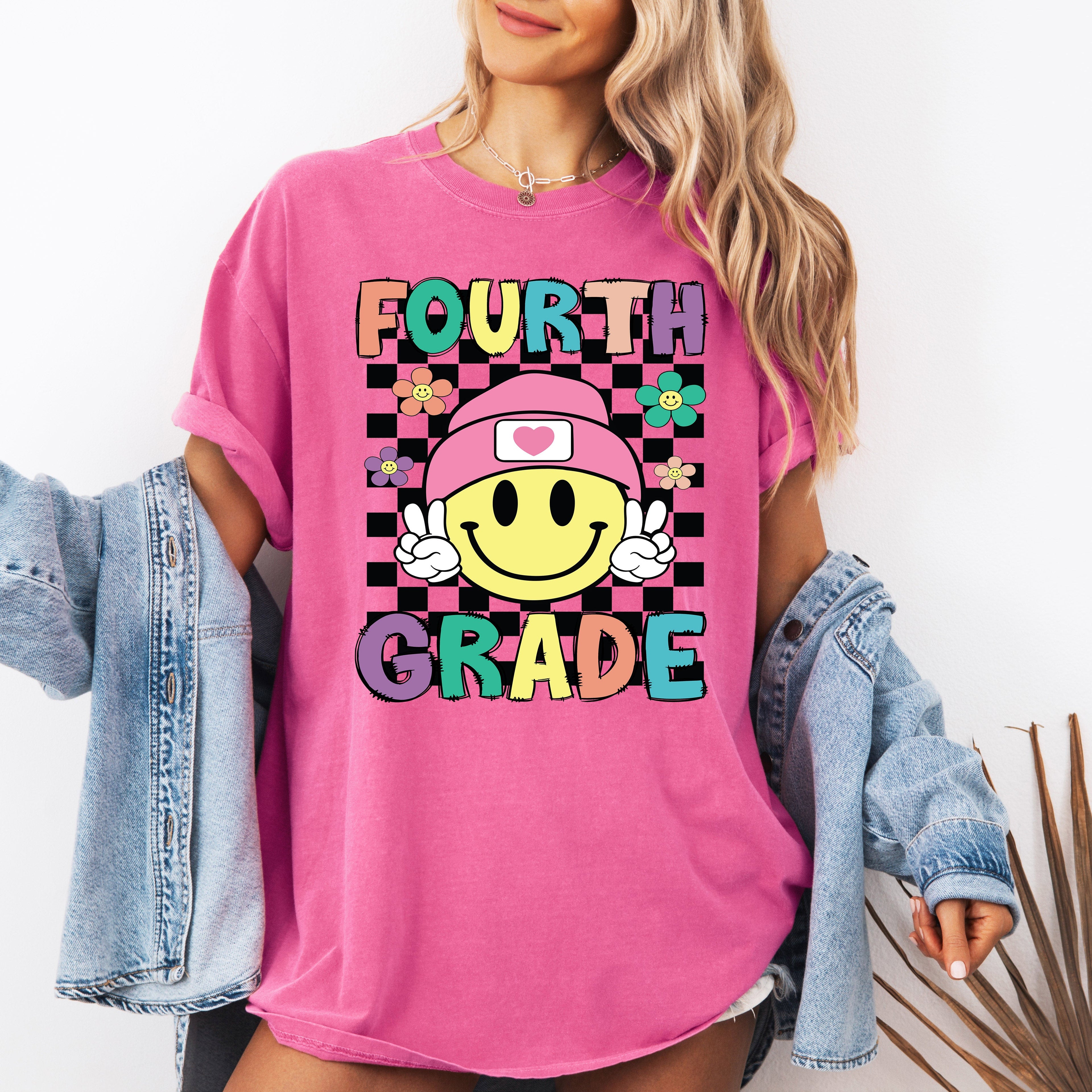 Fourth Grade Smiley Face Teacher Back To School First Day Teacher Appreciation Comfort Colors Tee