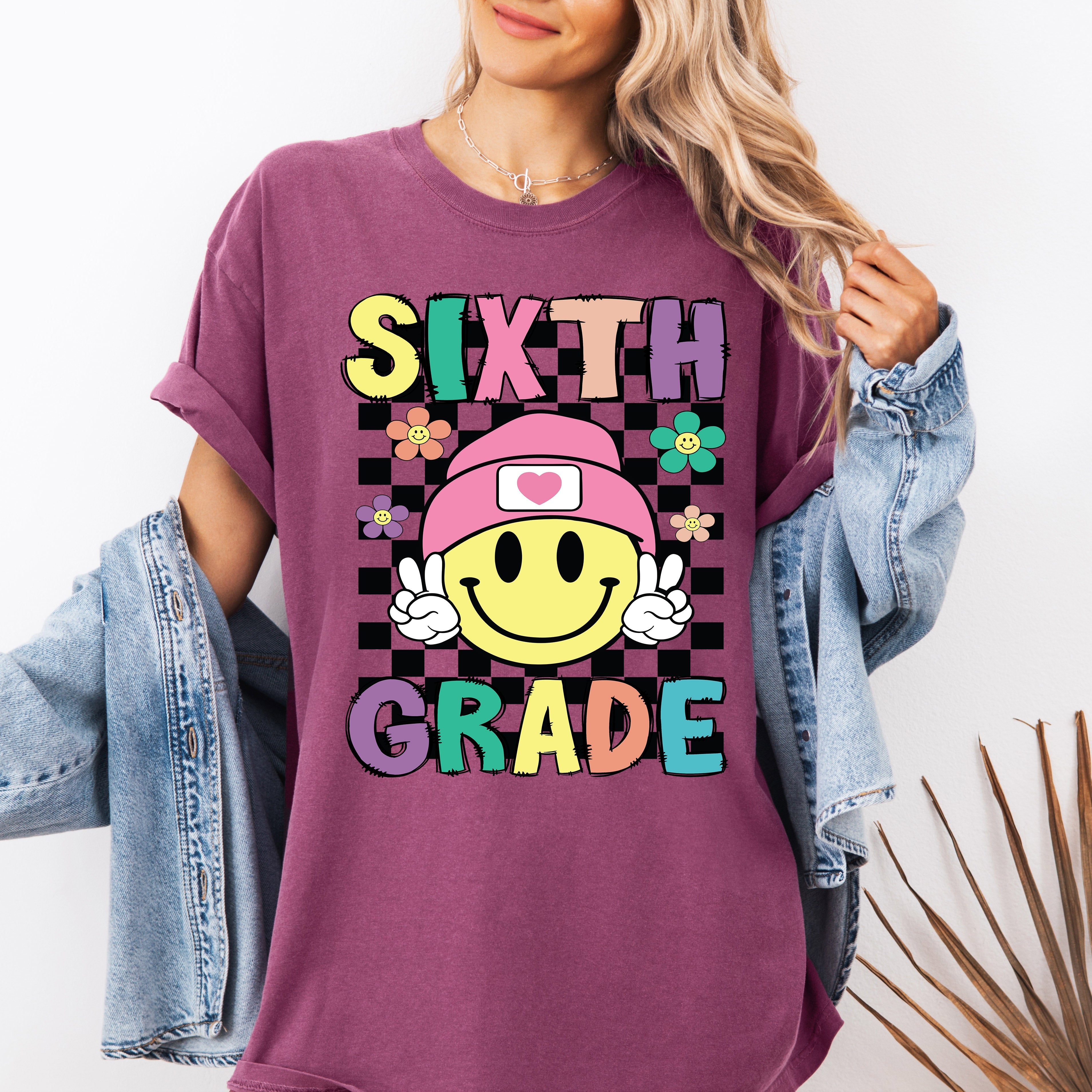 Sixth Grade Smiley Face Teacher Back To School First Day Of School Cute Teacher Appreciation Comfort Colors Tee